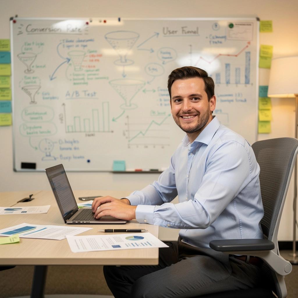 Analyst, der an einem Computer arbeitet und CRM-Daten analysiert